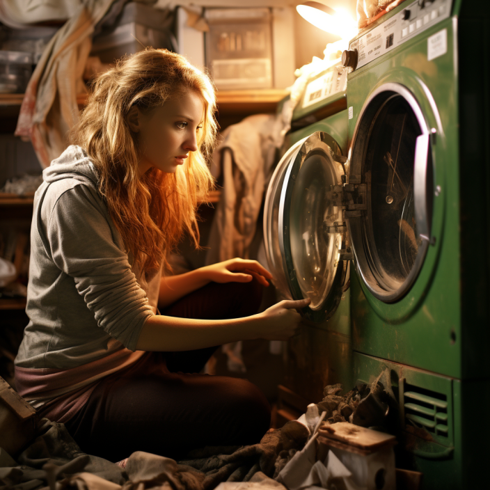 Girl washing their dry cloth on laundromat